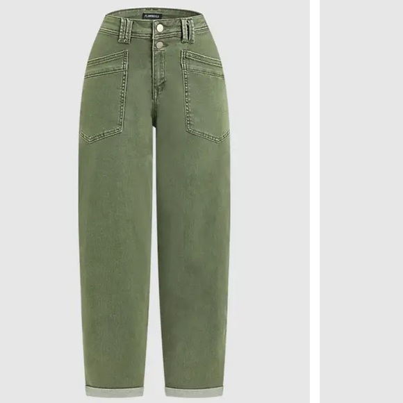 NWT Flamingals Roll Hem Stitch Detail Mid Waist Straight Leg Pants - Picture 5 of 16